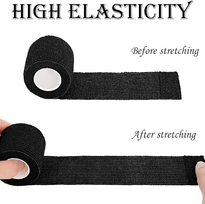 8 Rolls Cohesive Bandage 2” x 5 Yards Self Adherent Bandage Wrap Breathable Vet Tape Elastic Adhesive Bandage for Sports, Wrist, Ankle, Tattoo Wraps(Black)