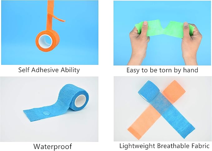 15 Pack Cohesive Wrap 2 Inches x 5 Yards Self Adherent Vet Tape for Pets, Elastic Self Adhesive Bandage Wrap for Sports, Finger, Wrist, Ankle (15 Colors)
