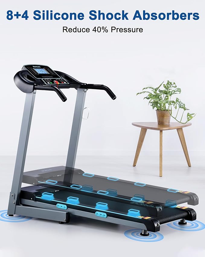 Treadmill with Auto Incline - 300 lb Capacity, 3.0HP Folding Electric Treadmill Up to 8.5 MPH Speed, Running Machine with 17.5" Wide Tread Belt and Bluetooth Speaker for Home Use