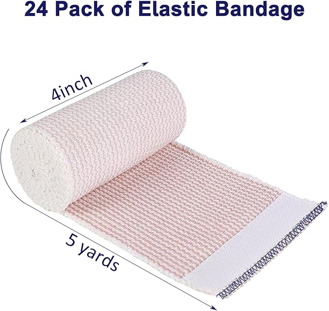 24 Pack Elastic Bandage Wrap 4” Bandage Wrap with Hook and Loop Closure on Both Ends Self Adhesive Bandage Wrap for Sports, Medical, and Injury Recovery