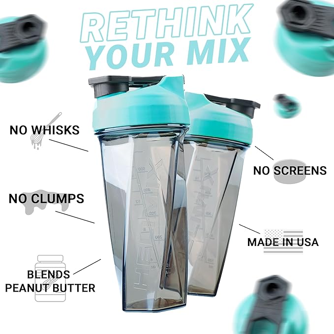 HELIMIX 2.0 Vortex Blender Shaker Bottle Holds upto 28oz | No Blending Ball or Whisk | USA Made | Portable Pre Workout Whey Protein Drink Shaker Cup | Mixes Cocktails Smoothies Shakes | Top Rack Safe