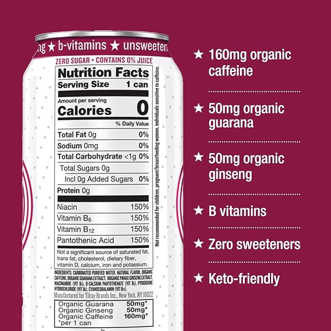 Hiball Clean Energy Drink - Wild Berry - Zero Sugar, Zero Calorie Sparkling Water with 160mg Organic Caffeine, 50mg Organic Ginseng, 50mg Organic Guarana and B Vitamins - 16 fl oz (8-Pack)