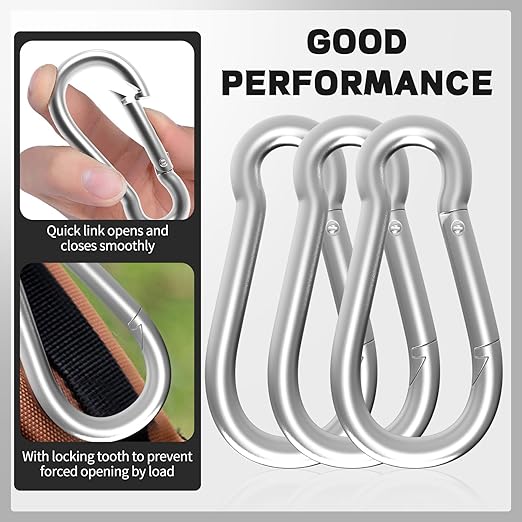 50PCS M6 Spring Snap Hook Carabiner, Heavy Duty Galvanized Steel Carabiner Clip, 260LBS Holding Capacity Spring Clips for Hammock Swing Outdoor Travel