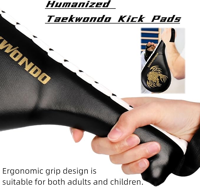 2 Pack Taekwondo Kick Pads, 15 x 7.5 x 2 inch Double Martial Arts Training Paddles, PU Leather Kickboxing Punching Target Pads, TKD Strike Boxing Sparring Equipment for Youth Adult, Black