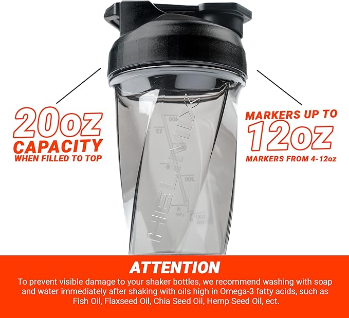 HELIMIX 1.5 Vortex Blender Shaker Bottle Holds Upto 20oz | No Blending Ball or Whisk | USA Made | Portable Pre Workout Whey Protein Drink Shaker Cup | Mixes Cocktails Smoothies Shakes | Top Rack Safe