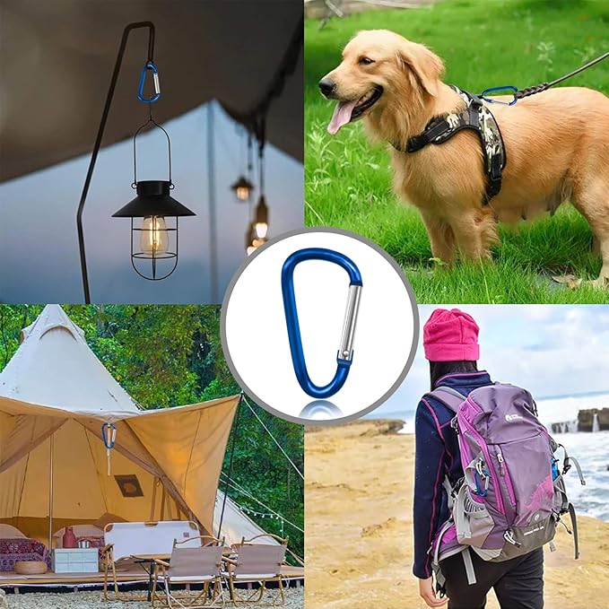 30PCS Aluminum Carabiner Clips, 2" D Shape Spring Snap Hooks Carabiner with 30PCS Keyring Keychain Hook