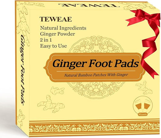 2 in 1 Ginger Foot Pads, 40Pads Tear and Use, Premium Natural Ingredients Ginger Powder, Bamboo Vinegar FootPads with ''Stay in Place'' Adhesive Pads Sheet (40 Pads)
