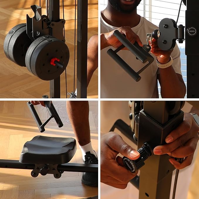 TOUSAINS Cable Machine Home Gym, 330 Lbs Plates Loaded Cable Crossover Machine, 2 in 1 Functional Trainer with Rowing Machine, Space Saving Design for Home Gym