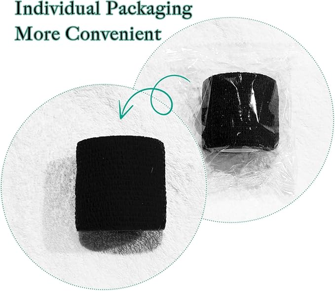 32 Rolls Self Adhesive Bandage Wrap 2 inch Cohesive Bandage Wrap Stretch Bandages Wraps Tape Black Elastic Self-Adherent Tape for Wrist Ankle Sports Swelling Sprains