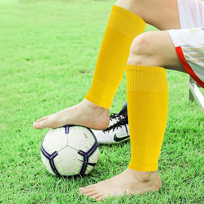 2 Set Anti-Slip Grip Soccer Socks with Shin Guard Sleeves, Sports Athletic Socks for Men Women