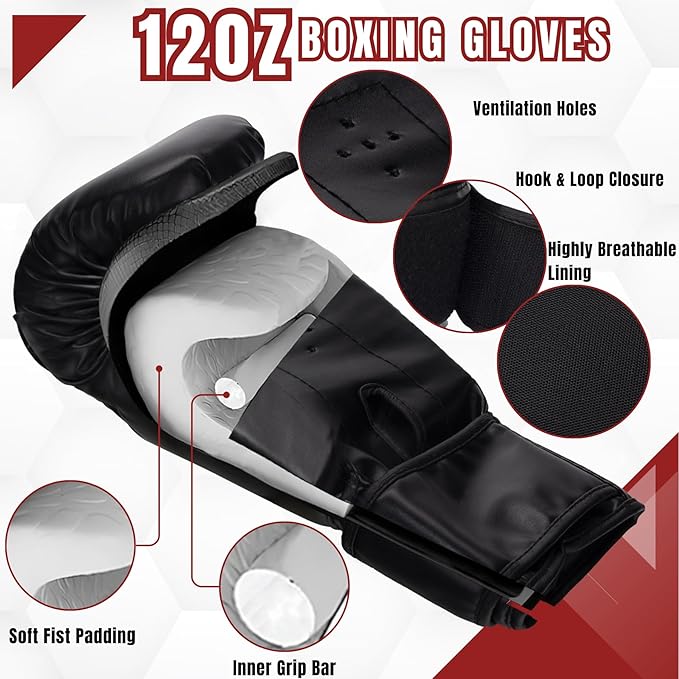 Hanging Punching Bag for Adults, 4ft New Upgrade Canvas Heavy Boxing Bag Set, Punching Bag with 12oz Boxing Gloves for MMA Kickboxing Muay Thai Training Home(Unfilled)