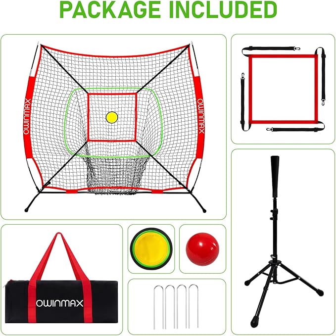 6x6FT Baseball Net, Baseball & Softball Training net with Batting Tee, Strike Zone & Circular Target and Weighted Ball, Portable Design with Compact Storage,Great for Kids