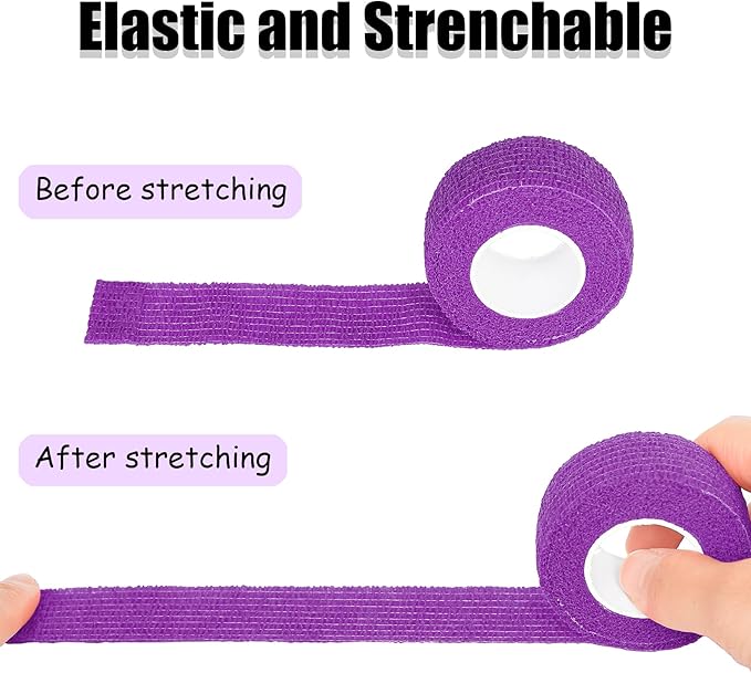 6 Pack 1 Inches Self Adhesive Bandage Wrap Breathable Cohesive Bandage Elastic Tape for Pets, Athletic, Sports, Wrist, Knee, Ankle(5 Yards Per Roll, Purple)