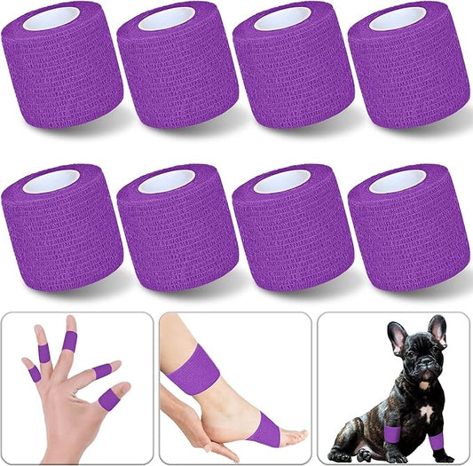 8 Pack 2 in x 5 Yards Cohesive Wrap Self Adhesive Bandage Wrap Elastic Self Adherent Wrap Self Stick Vet Tape for Athletic, Wrist, Ankle, Knees, Pets (Dark Purple)