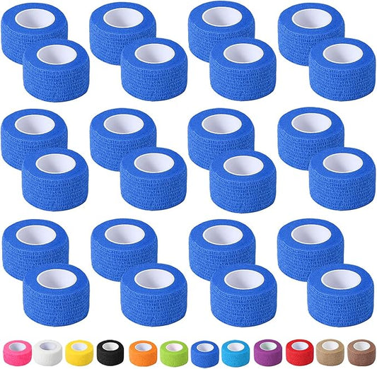24 Pack Self Adhesive Bandage Wrap, 1 in x 5 Yards Non-Woven Self Adherent Cohesive Bandage, Vet Wrap Wound Tape for Thumb Finger Wrist Knee Ankle, Royal Blue