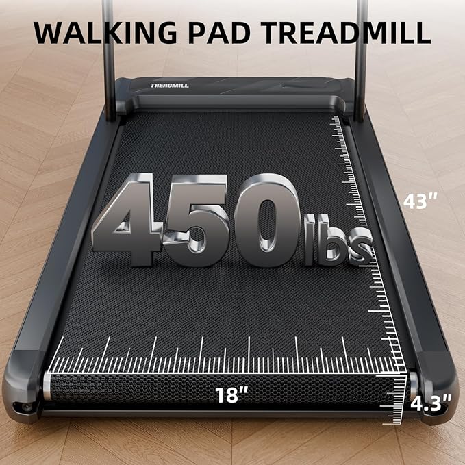Walking Pad Treadmill, Adjustable 10% Incline 450LBS Capacity, 3.5HP 4 in 1 Portable Treadmills for Home Office, Under Desk Treadmill with Handle Bar, LED Display Remote Control