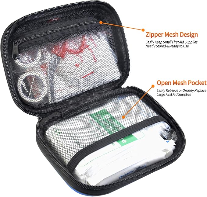 I GO 85 Pieces Hard Shell Mini Compact First Aid Kit, Small Personal Emergency Survival Kit for Travel Hiking Camping Backpacking Hunting Marine Car