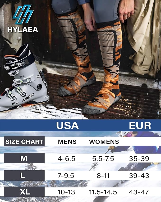 Hylaea Merino Wool Ski Socks, Cold Weather Socks for Snowboarding, Snow, Winter, Thermal Knee-high Warm Socks, Hunting