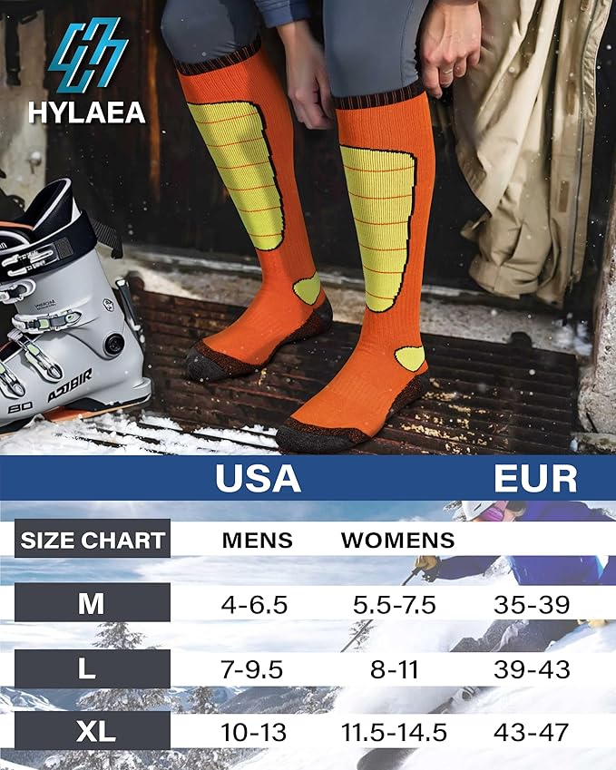 Hylaea Merino Wool Ski Socks, Cold Weather Socks for Snowboarding, Snow, Winter, Thermal Knee-high Warm Socks, Hunting