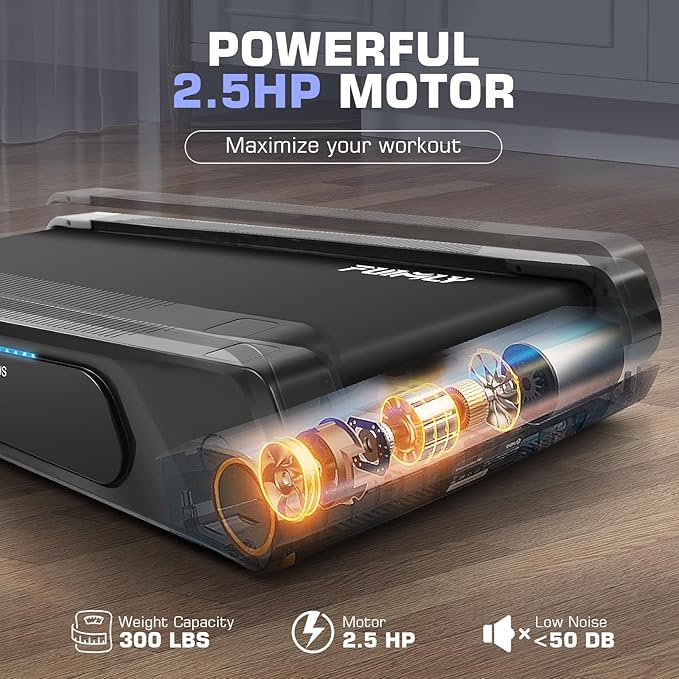 FUNMILY Smallest Walking Pad with 5% Incline, 2 in 1 Under Desk Treadmill for Home Office, 2.5 HP Mini Compact Walking Treadmill, Installation-Free/300lbs Weight Capacity/Unique Lighting Design