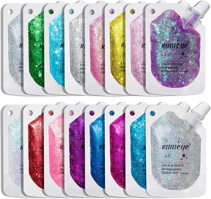 Holographic Face Glitter Gel Body Shimmer Makeup for for Hair, Face, Clavicle, Arm, Nail, Eyeshadow, Long Lasting Waterproof Party Glitter for St. Patrick's Day, 1.35oz (Grass Green #16)