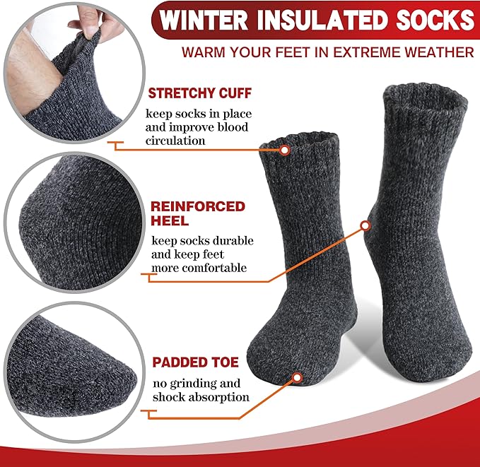 3 Pairs Warm Thermal Socks for Women & Men Winter Ski Thick Boot Insulated Socks for Cold Weather