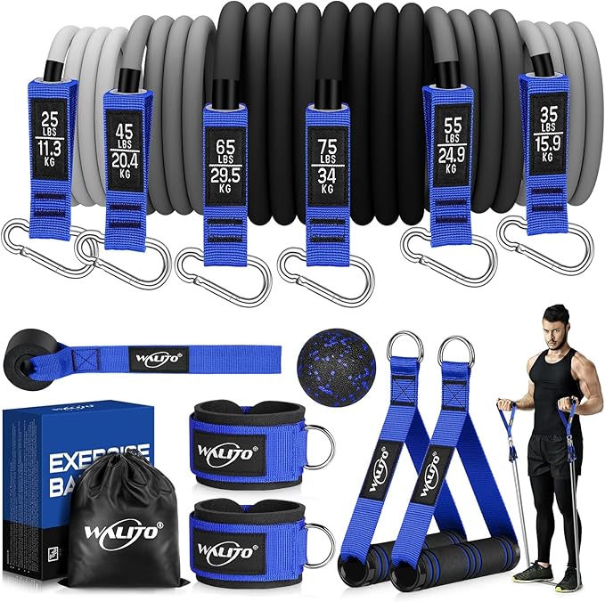 WALITO Resistance Bands Set - Exercise Bands with Handles, Door Anchor, Legs Ankle Straps, for Heavy Resistance Training, Physical Therapy, Muscle Training, Yoga, Home Workouts