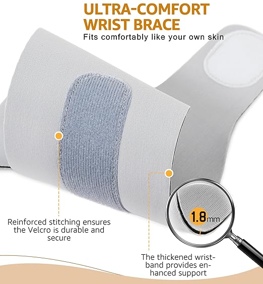 2 Pack Thin Compression Wrist Brace for Men & Women, Adjustable Elastic Wrist Support for Carpal Tunnel Arthritis Tendonitis Sports Pain Relief, Soft & Comfortable Day/Night Wrist Wraps (Gray)