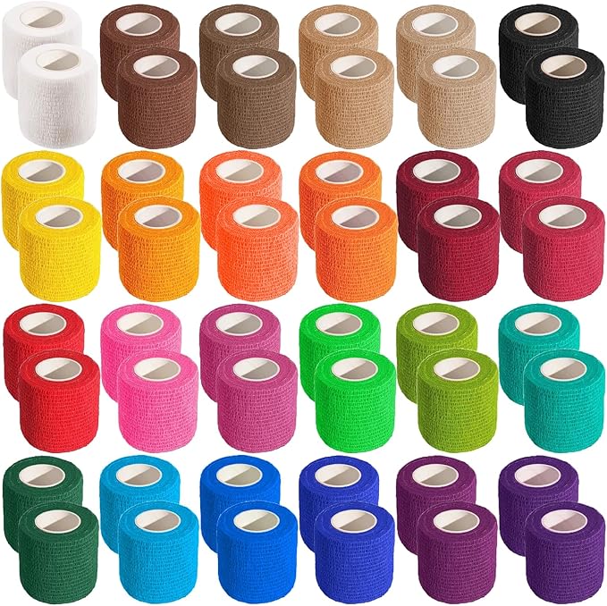 48 PCS Self Adhesive Bandage Wrap 2" X 5 Yards Elastic Cohesive Bandage Wrap Bandage Wrap Rolls Elastic Self-Adherent Tape for Stretch Athletic, Sports, Wrist, Ankle