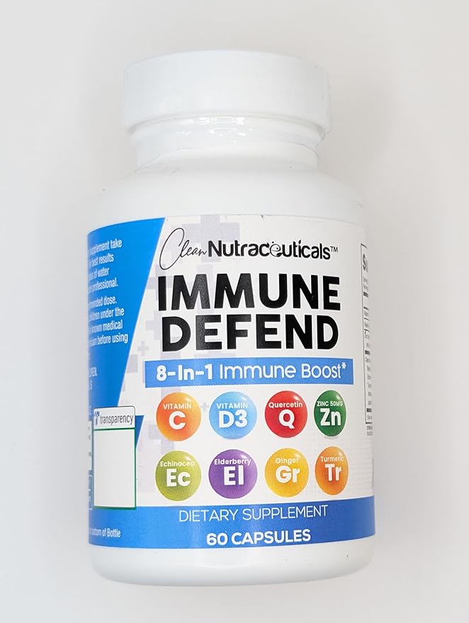 Immune Defense Support Supplement 8 in 1 w/ Zinc 50mg Quercetin, Vit C 1000mg, Vitamin D3 5000 IU, Elderberry, Turmeric Curcumin, Ginger, Echinacea - Immunity System Booster Adults Vegan - 60Ct (2)
