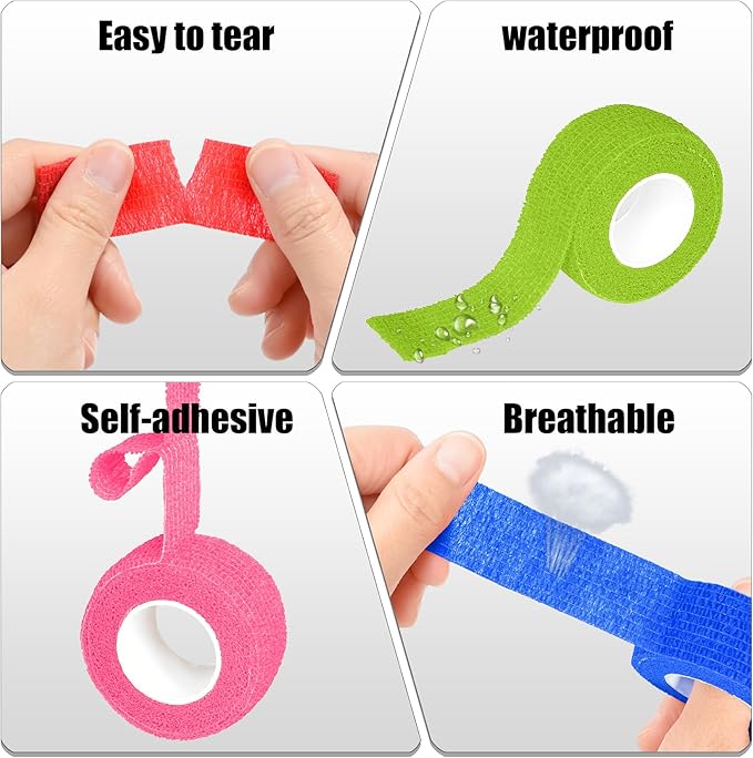 6 Pack 1 Inches Self Adhesive Bandage Wrap Breathable Cohesive Bandage Elastic Tape for Pets, Athletic, Sports, Wrist, Knee, Ankle(5 Yards Per Roll, Mixed Colors)