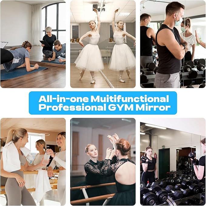 Hasipu 2Pcs 63''x28'' Home Gym Mirror Large Full Length Wall Mounted Full Body Mirror for Yoga Dance Fitness Exercise Studio Bedroom Garage, Frameless Tempered Glass Workout Mirrors Walnut Rectangular