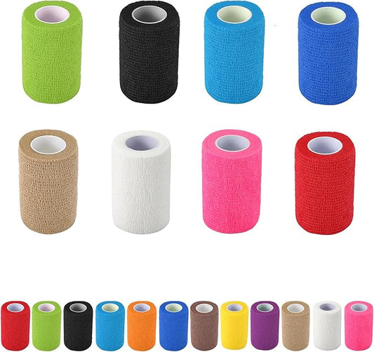 8 Pack Self Adhesive Bandage Wrap, 3 in x 5 Yards Non-Woven Self Adherent Cohesive Bandage, Vet Wrap Wound Tape for Thumb Finger Wrist Knee Ankle, Mix Colors