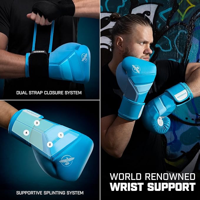 Hayabusa T3 Boxing Gloves for Men and Women Wrist and Knuckle Protection, Dual-X Hook and Loop Closure, Splinted Wrist Support, 5 Layer Foam Knuckle Padding