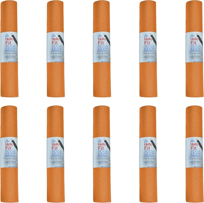 Hello Fit 10-Pack Yoga Mat, 68" x 24" Non Slip Exercise Mat, 4mm Thick Gym Mat for Fitness and Stretching, Bulk Non Toxic Yoga Mats for Schools and Studios