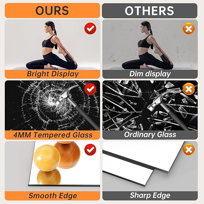 Hasipu 83''x39'' Home Gym Mirror Large Full Length Wall Mounted Full Body Mirror for Yoga Dance Fitness Exercise Studio Bedroom Garage, Frameless Tempered Glass Workout Mirrors Black Rectangular