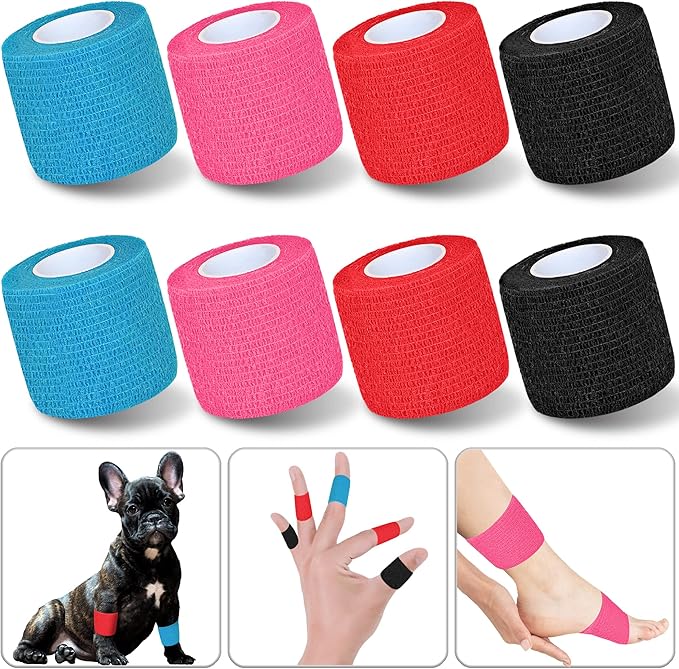 8 Pack 2 in x 5 Yards Cohesive Wrap Self Adhesive Bandage Wrap Elastic Self Adherent Wrap Self Stick Vet Tape for Athletic, Wrist, Ankle, Knees, Pets (Mixed Colors 1)