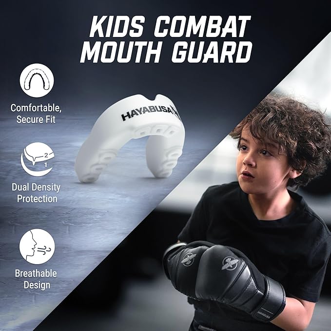 Hayabusa Combat Sports Mouth Guard Youth, Kids and Adult Sizes Comes with Case - White/Red, Youth