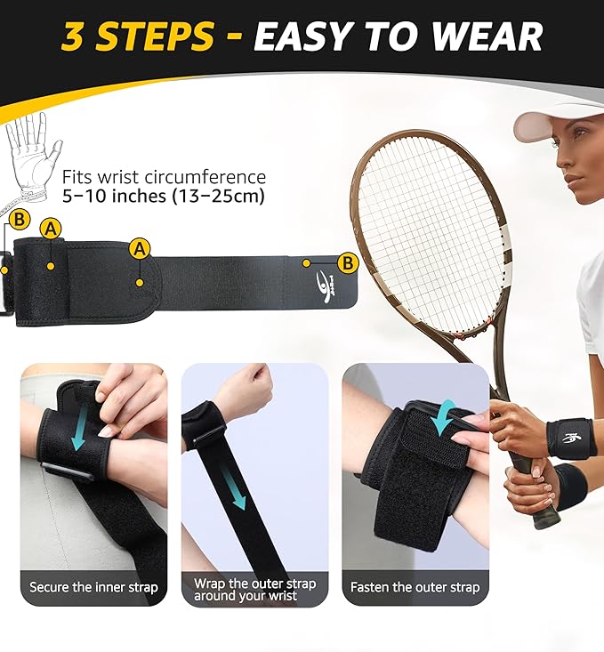 HiRui Wrist Compression Strap Wrist Brace Wrist Wraps for Fitness, Weight Lifting, Tendonitis, Carpal Tunnel Arthritis, Pain Relief, Great Support for Men Women, Adjustable (2 PCS)