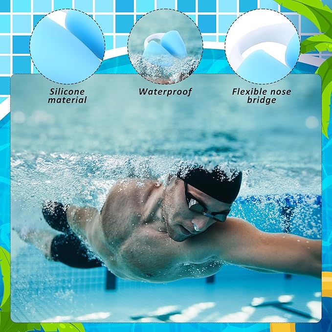 2 Pack Nose Plugs for Swimming for Adults and Kids (Age 7-12), Waterproof Soft Silicone Swimming Protectors Nose Block Nostril Plugs for Swimmers Surfers Water Sports