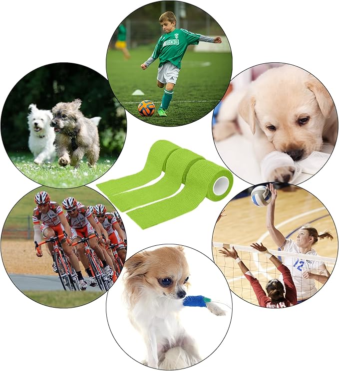 6 Pack 2 Inches Self Adhesive Bandage Wrap Breathable Cohesive Bandage Elastic Tape for Pets, Athletic, Sports, Wrist, Knee, Ankle(5 Yards Per Roll, Grass Green)