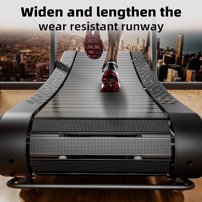 Exercise Treadmills，Manual Curved Treadmill ，Foldable， Non-Electric， Walking/Running Machine with LCD for Home & Office ，Black