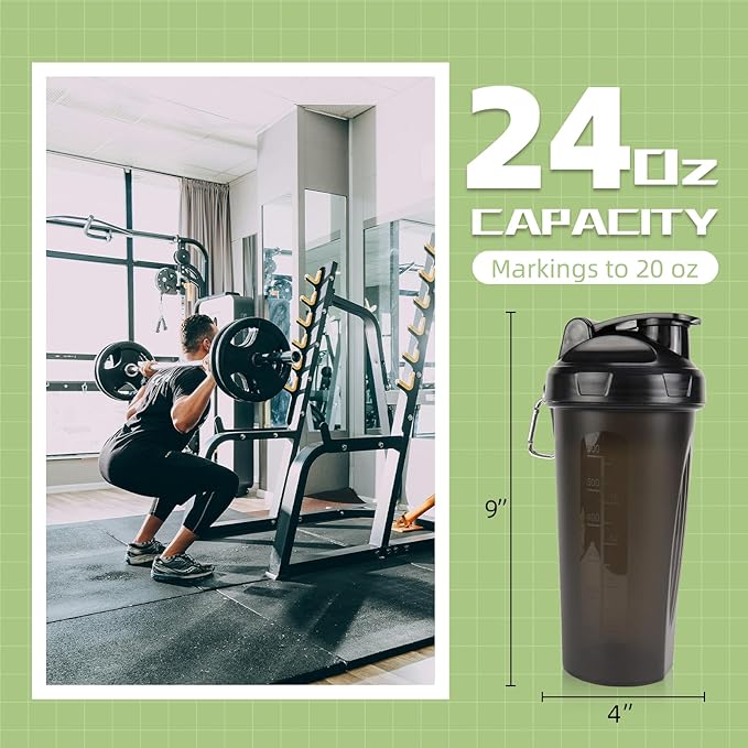 3 Pack Protein Shaker Bottle, 24 oz Protein Shaker Cup with Wire Shaker Ball for Pre Workout, Shake Bottle with Carrying Handle, BPA-Free & Dishwasher Safe (Black, White, Blue)