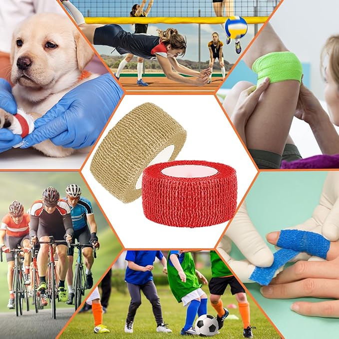 12 Pack 1 Inches Self Adhesive Bandage Wrap,Elastic Wrap,Athletic Tape,Finger Tape,Breathable Cohesive Bandage,for Sports,Wrist,Ankle,Knee,Finger(5 Yards,12 Colors)