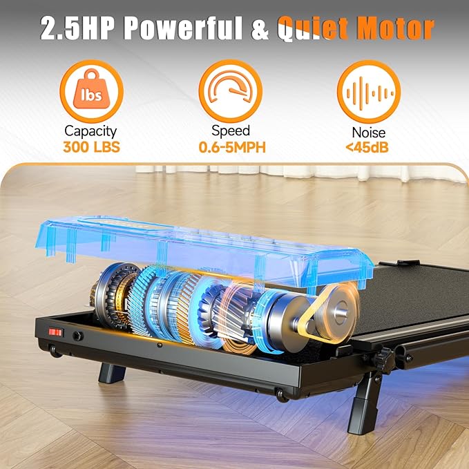 Incline Walking Pad with Handle Bar, Folding Treadmill Foldable Portable Under Desk for Home Office, Ultra Quiet <45dB, Safety Lock, 300+ LB Capacity