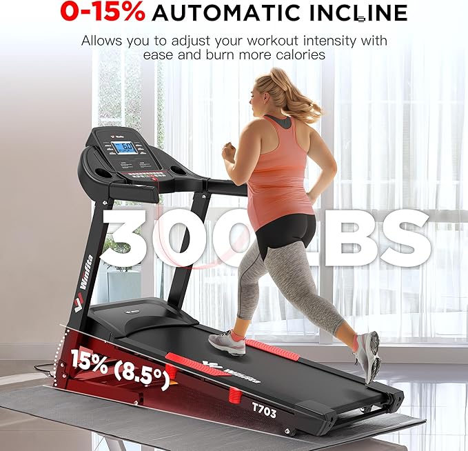Treadmill with 15% Auto Incline, 300 LBS Capacity and 10 MPH Max Speed, 4.0HP Folding Treadmills for Home Features 18'' x 50'' Belt, Bluetooth, APP, 64 Preset Programs and 3 Countdown Modes