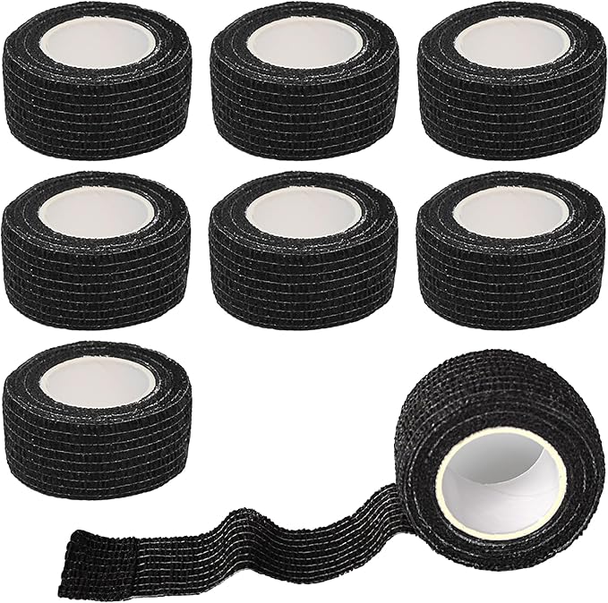 8 Pack 1 x 5 Yards Cohesive Wrap Self Adhesive Bandage Elastic Self Adherent Vet Tape for Athletic, Wrist, Ankle, Knees, Pets (Black)