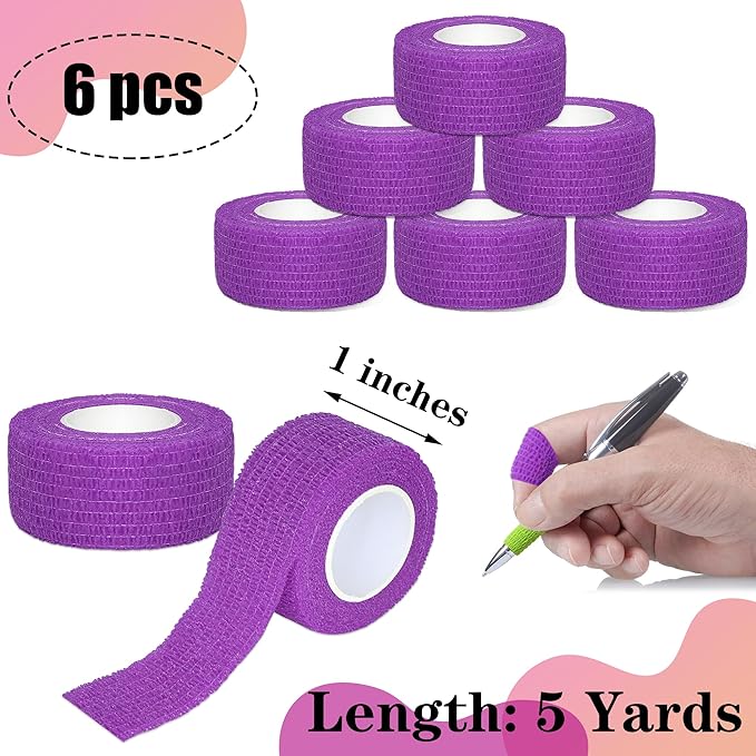 6 Pack 1 Inches Self Adhesive Bandage Wrap Breathable Cohesive Bandage Elastic Tape for Pets, Athletic, Sports, Wrist, Knee, Ankle(5 Yards Per Roll, Purple)