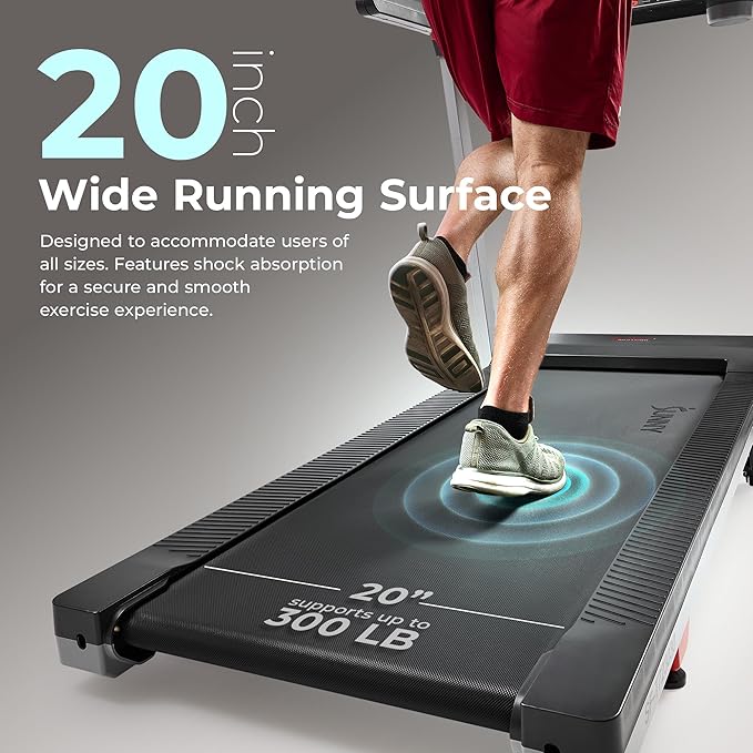 Sunny Health & Fitness Fully Assembled OneClick-Fold 20" Smart Treadmill with Auto Incline & SunnyFit App