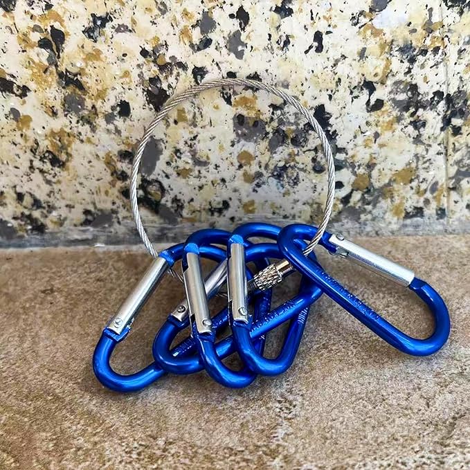 30PCS Aluminum Carabiner Clips, 2" D Shape Spring Snap Hooks Carabiner with 30PCS Keyring Keychain Hook
